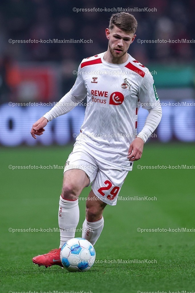 DFB05022502197 | 05.02.2025, Fußball, DFB-Pokal Viertelfinale, Bayer 04 Leverkusen - 1.FC Köln, BayArena, Saison 2024 2025: Jan Thielmann (FC Köln #29)DFB regulations prohibit any use of photographs as image sequences and or quasi-video.