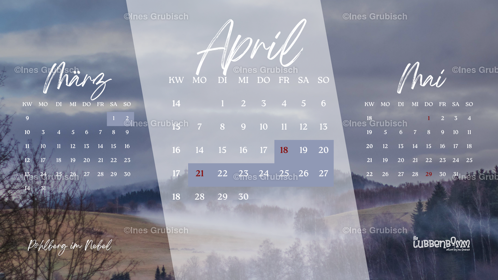 Kalender 2025 - 04 April | Lila Lubbenbomm - Artwork by Ines Grubisch - Realisiert mit Pictrs.com