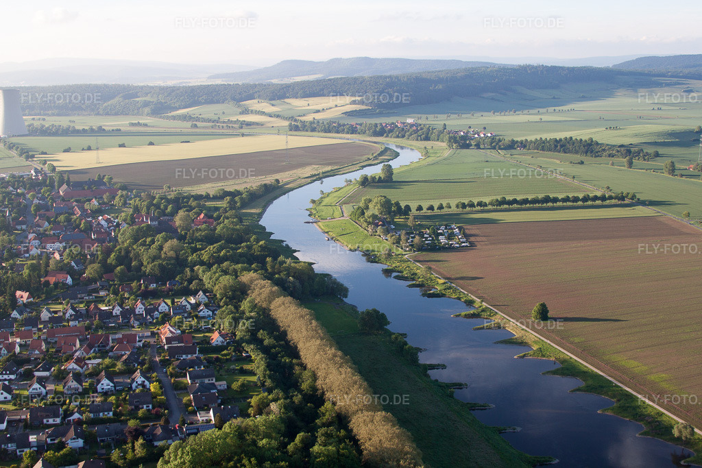 Luftbild: Camping Grohnder Fährhjaus im Ortsteil Hajen in Emmerthal im Bundesland Niedersachsen in Deutschland. Foto: IMG_65020.jpg vom 23.05.2014 durch Werner Riehm/FLY-FOTO.de