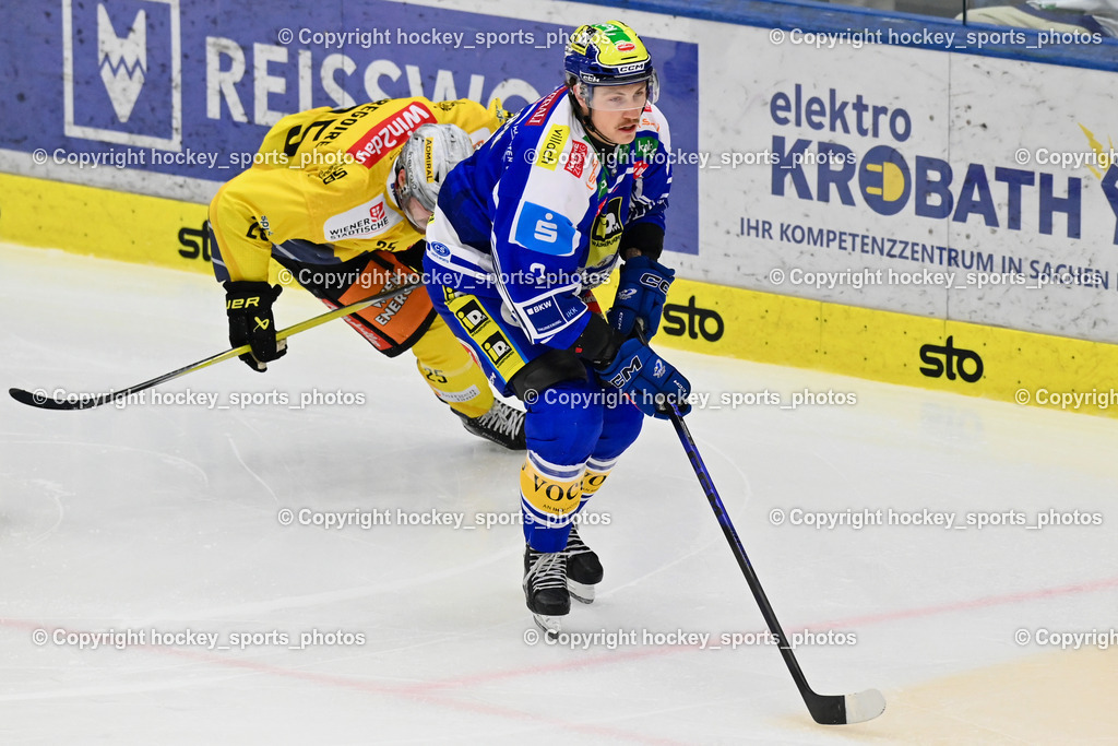 EC IDM WÄRMEPUMPEN VSV vs. Vienna Capitals | #2 Dylan MacPherson EC VSV, #25 Jeremy Gregoire Vienna Capitals, EC IDM WÄRMEPUMPEN VSV vs. Vienna Capitals, EC IDM WÄRMEPUMPEN VSV vs. Vienna Capitals am 16.11.2025 in Villach (Stadthalle Villach), Austria, (Photo by Bernd Stefan)