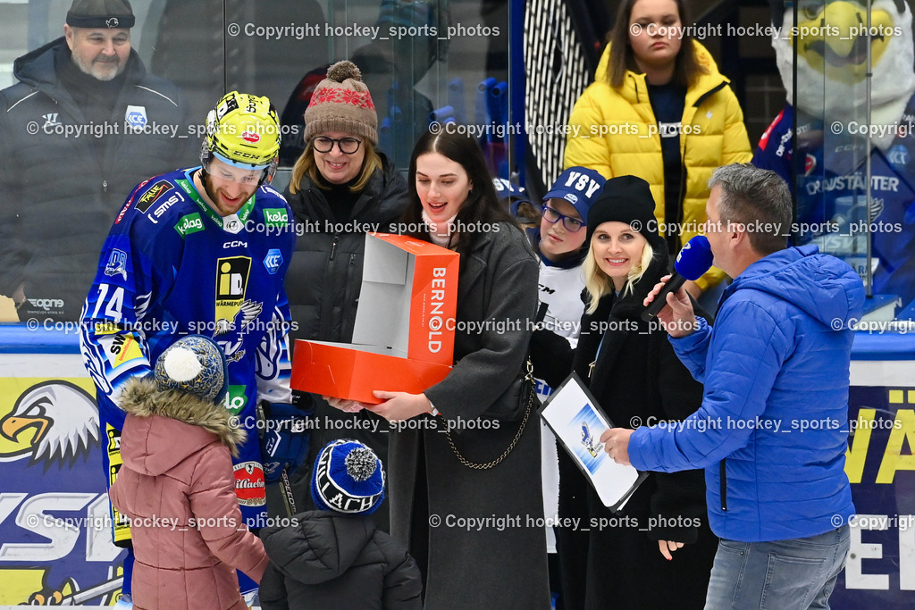 EC IDM Wärmepumpen VSV vs. HC Bozen 30.12 2022 | #74 Moderer Kevin mit Familie, 700 Bundesliga Spiel, EC VSV Hallensprecher Gerhard Oberrauner