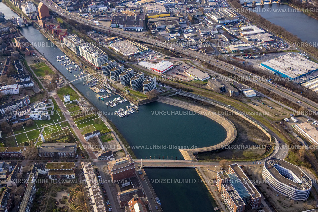 Duisburg230100650 | Luftbild, Innenhafen Duisburg, The Curve, Yachthafen Marina, Kaßlerfeld, Duisburg, Ruhrgebiet, Nordrhein-Westfalen, Deutschland