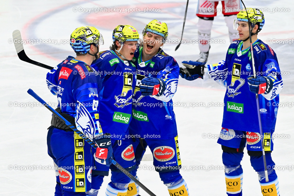 EC IDM Wärmepumpen VSV vs. EC KAC 12.3.2023 | #17 Kulda Arturs, #81 Richter Marco, Jubel EC VSV Mannschaft, #47 Despres Simon, #78 Maxa Felix