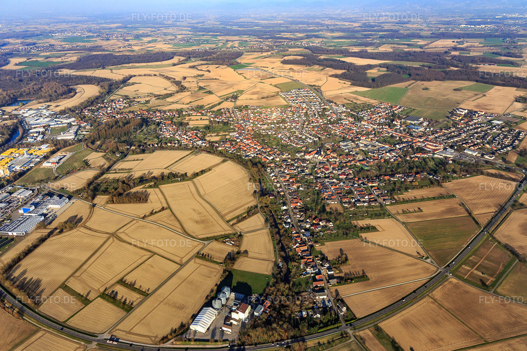 Luftbild: Ortsansicht von Westen im Ortsteil Freistett in Rheinau im Bundesland Baden-Württemberg in Deutschland. Foto: IMG_097670.jpg vom 16.03.2017 durch Werner Riehm/FLY-FOTO.de
