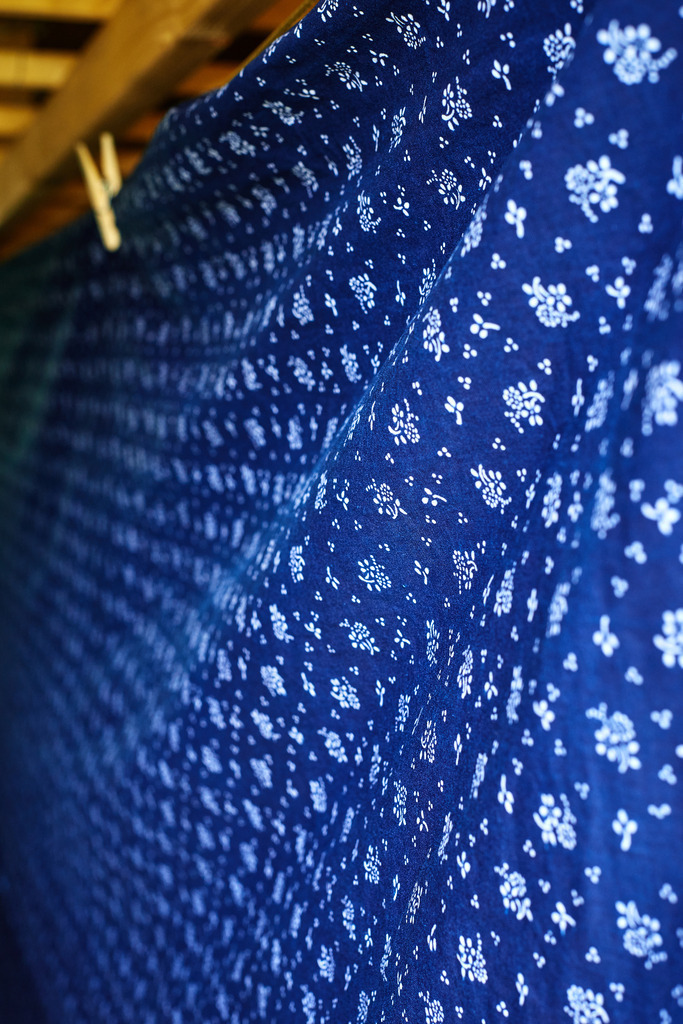 aufgehaengter Stoff | Steinberg, Austria - September 25, 2013: Original Indigo Blaudruck Koo in Burgenland; aufgehaengter Stoff. - Realisiert mit Pictrs.com