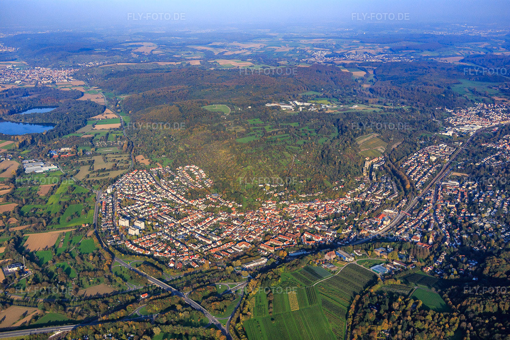 Luftbild: Ortsansicht von Südwesten im Ortsteil Grötzingen in Karlsruhe im Bundesland Baden-Württemberg in Deutschland. Foto: IMG_075410.jpg vom 26.10.2014 durch Werner Riehm/FLY-FOTO.deAuflösung des Originals: 5472 x 3648 px