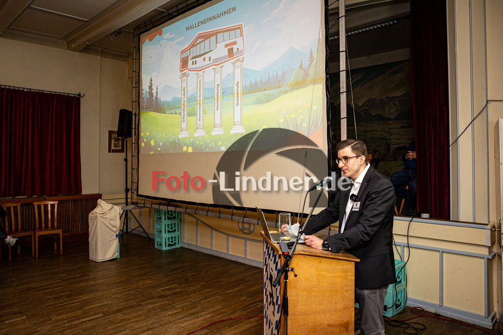 Konzeptvorstellung der IG Eishalle | Infoabend Eishalle Peißenberg, Konzeptvorstellung der IG Eishalle, 20250206,Magnus Berchtold erklärt das Finanukonzept,2025-02-06 in Peißenberg (Gasthof Zur Post)Magnus BerchtoldCopyright: WolfgangxLindner foto-lindner.de