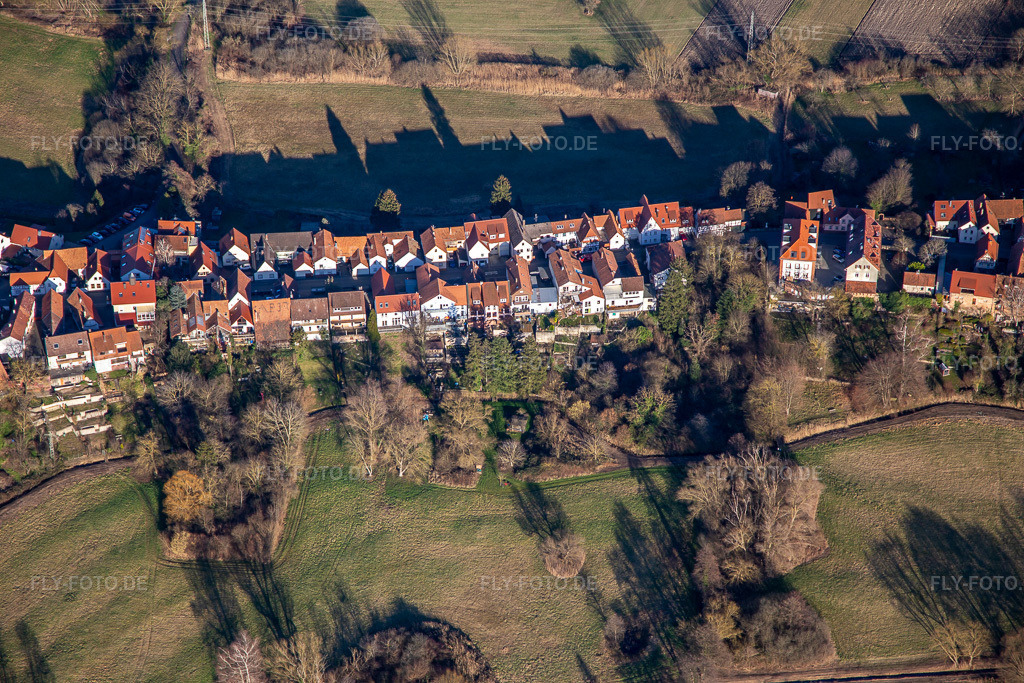 Luftbild: Ludwigstraße im Hinterstädel in Jockgrim im Bundesland Rheinland-Pfalz in Deutschland. Foto: IMG_135947.jpg vom 21.02.2023 durch Werner Riehm/FLY-FOTO.de