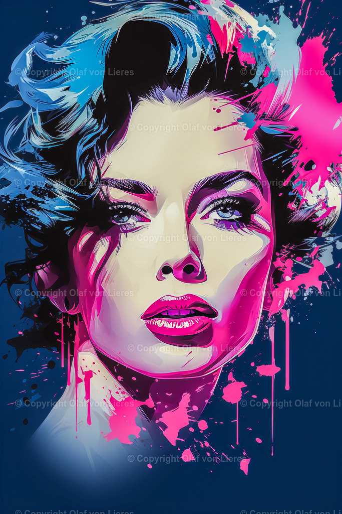 Wandbilder Frauengesichter Popart | Frauengesicht in blau und pink