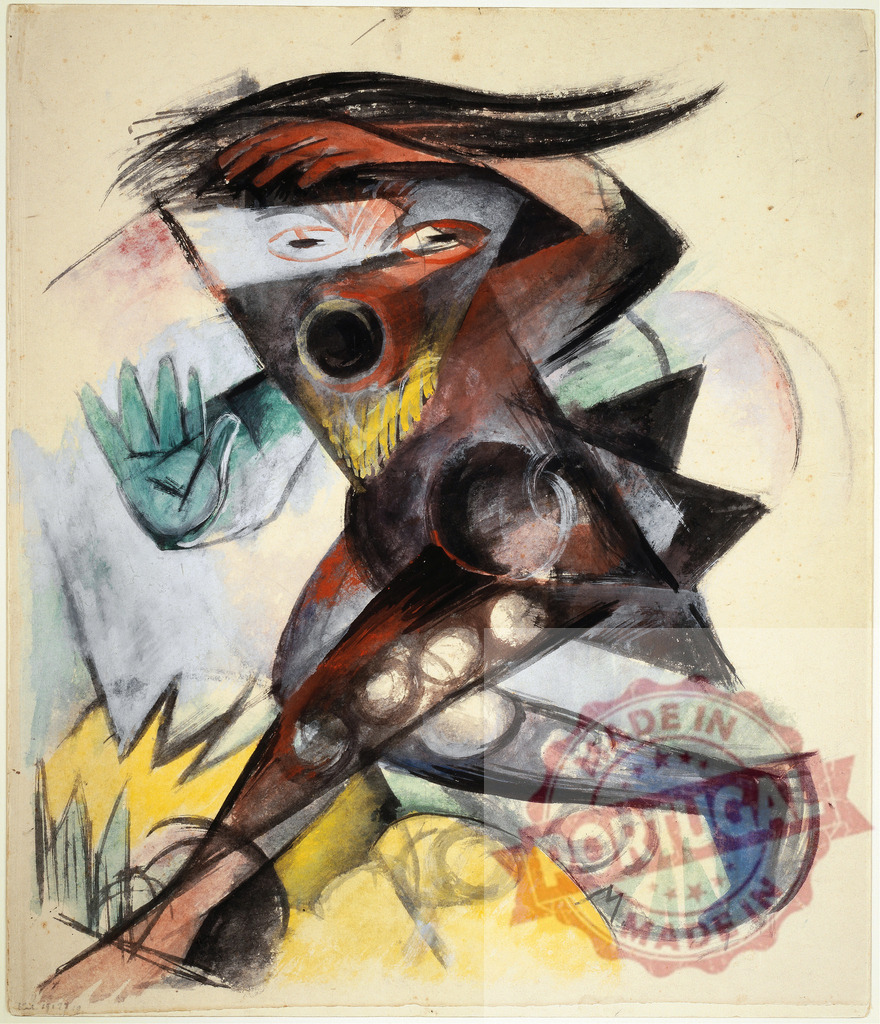 Abstract figure running with dynamic cubist expression | Abstract painting of a figure in motion, showing cubism and futurism art style - Realisiert mit Pictrs.com