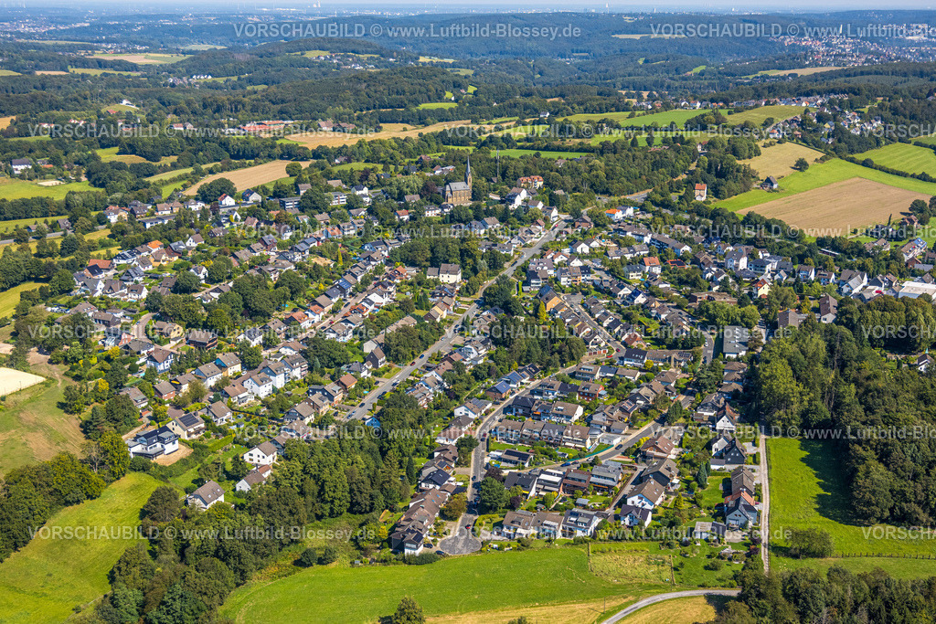 Gevelsberg240815935 | Luftbild, Wohngebiet Ortsansicht Ortsteil Silschede und hinten die evang. Kirche, Silschede, Gevelsberg, Ruhrgebiet, Nordrhein-Westfalen, Deutschland