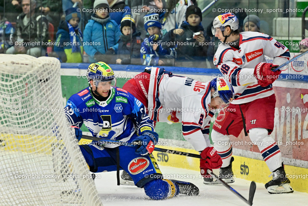 EC IDM WÄRMEPUMPEN VSV vs. EC Red Bull Salzburg | #48 Thaler Lucas EC Redbull Salzburg, #26 VAN NES Guus EC VSV, #2 Lewington Tyler James EC Redbull Salzburg, EC IDM WÄRMEPUMPEN VSV vs. EC Red Bull Salzburg, EC IDM WÄRMEPUMPEN VSV vs. EC Red Bull Salzburg am 17.01.2025 in Villach (Stadthalle Villach), Austria, (Photo by Bernd Stefan)