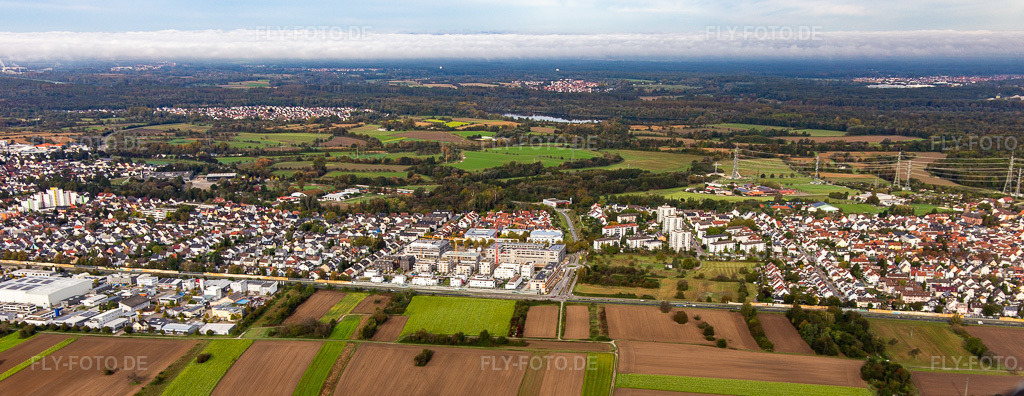 Luftbild: Ortschaften an der B36 im Ortsteil Mörsch in Rheinstetten im Bundesland Baden-Württemberg in Deutschland. Foto: IMG_143574.jpg vom 06.10.2024 durch Werner Riehm/FLY-FOTO.de