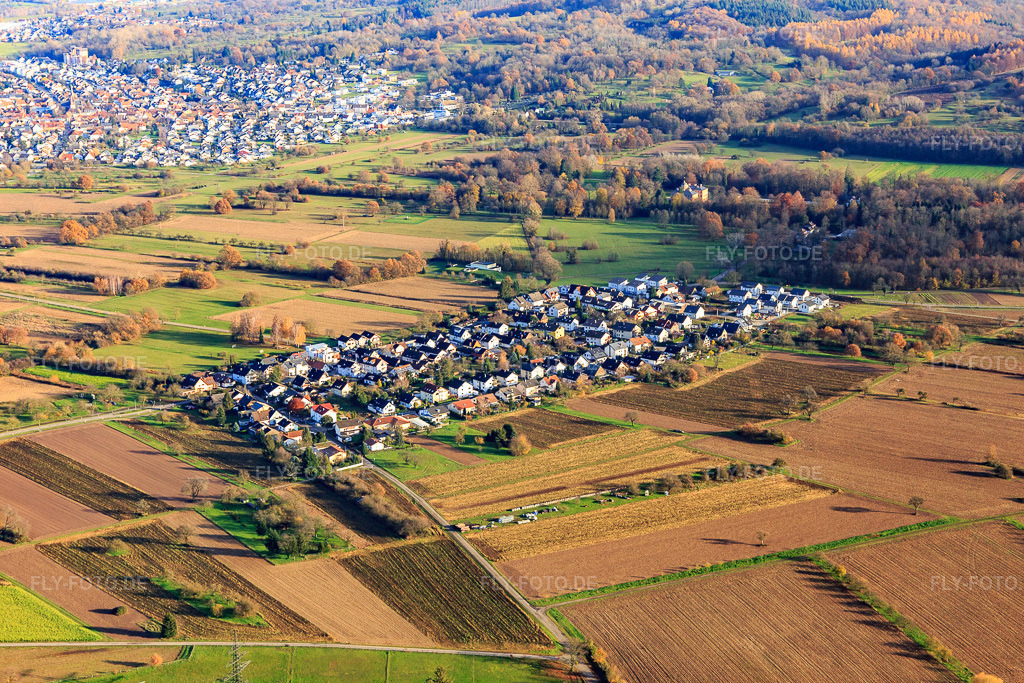 Luftbild: Siedlungsansicht aus Westen im Ortsteil Förch in Rastatt im Bundesland Baden-Württemberg in Deutschland. Foto: IMG_119879.jpg vom 30.11.2019 durch Werner Riehm/FLY-FOTO.de