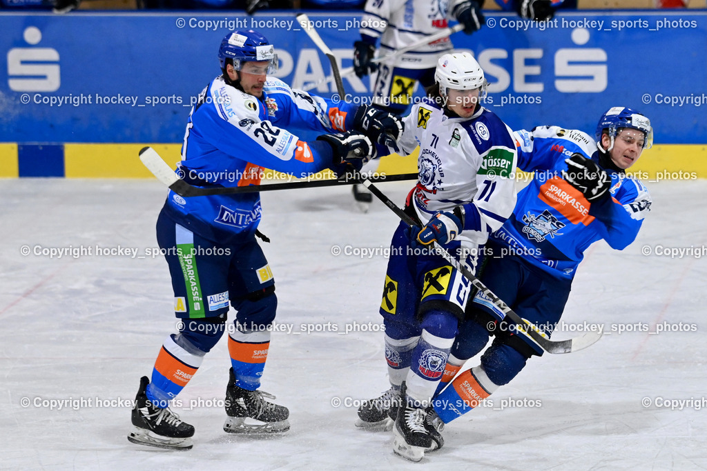 ESC SPARKASSE STEINDORF vs. UECR Huben  | #28 Bacher Stefan ESC Steindorf, #71 Sinegubovs Antons UECR EISBÄREN HUBEN, #72 Hobitsch Samuel ESC Steindorf, ESC SPARKASSE STEINDORF vs. UECR Huben , ESC SPARKASSE STEINDORF vs. UECR Huben  am 06.02.2026 in Steindorf (Ossiachersee Halle), Austria, (Photo by Bernd Stefan)