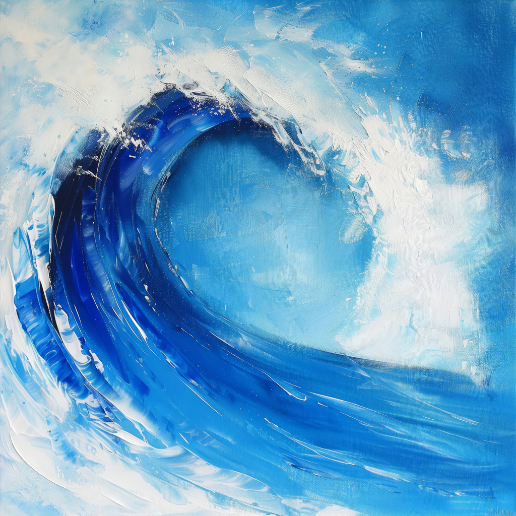 2405013 - Große blaue Welle | Eine riesige blaue schäumende Welle im Stili eines Gemäldes.
