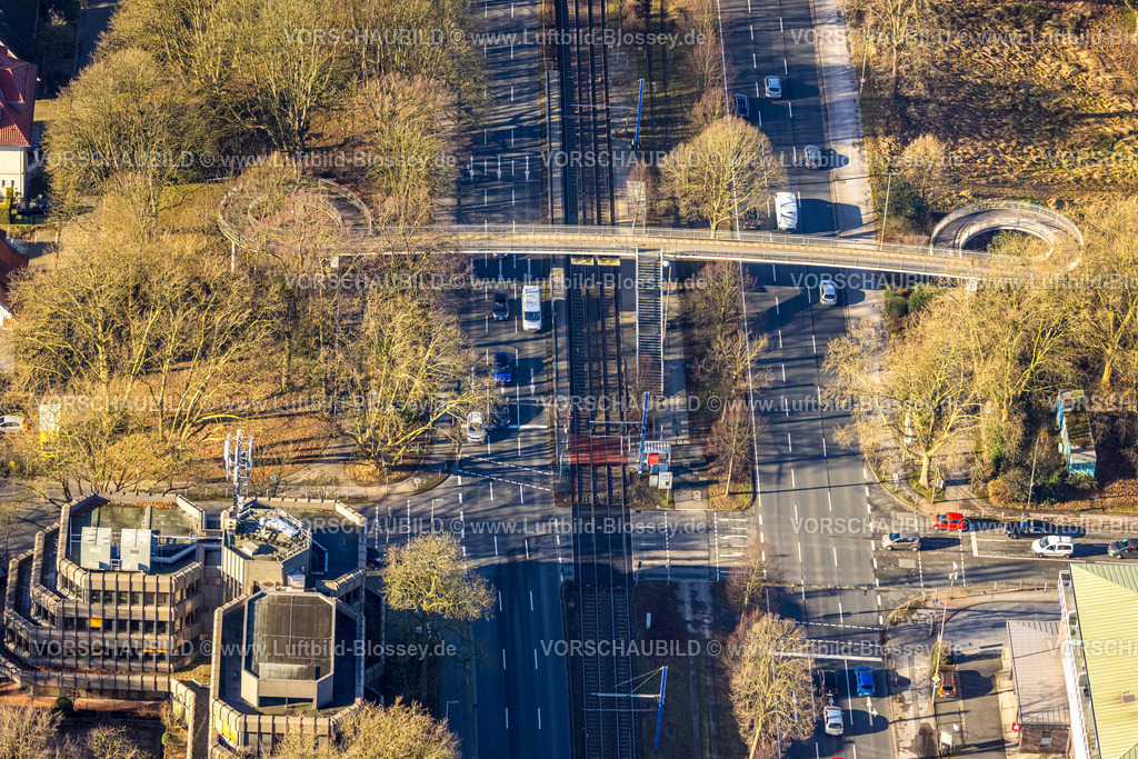 Dortmund240100942 | Luftbild, Gartenstadt Fußgängerbrücke Lübkestraße, Straßenkreuzung Lübkestraße und Westfalendamm B1, Verkehrssituation, Westfalendamm, Dortmund, Ruhrgebiet, Nordrhein-Westfalen, Deutschland