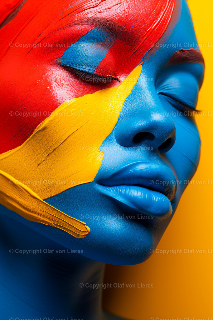 buntes Frauengesicht als Wandbild | Gesicht in bunten Farben als Wandbild