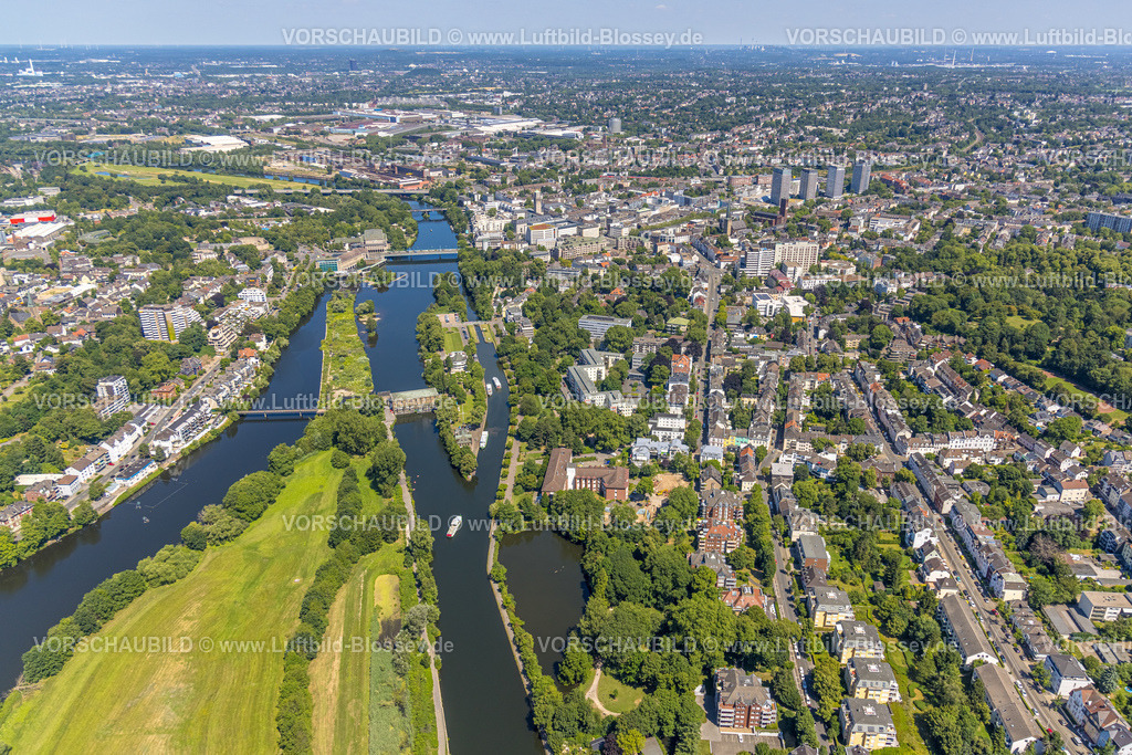 Muelheim230703898 | Luftbild, Schleuseninsel, Wasserkraftwerk Kahlenberg, Ruhrschleuse, rundes GebÃ¤ude Restaurant Wasserbahnhof mit Anlegestelle Weisse Flotte, Altstadt I - SÃ¼dwest, MÃ¼lheim an der Ruhr, Ruhrgebiet, Nordrhein-Westfalen, Deutschland