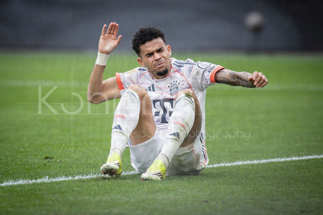 German Bundesliga, Bayer 04 Leverkusen vs. FC Bayern München, 14.03.2026 | LEVERKUSEN, GERMANY - MARCH 14:  Luis Diaz (FC Bayern Muenchen, 14) is angry about a referee’s decision during the German Bundesliga match on gameday 26 between Bayer 04 Leverkusen vs. FC Bayern München at BayArena on March 14, 2026 in Leverkusen, Germany. DFL REGULATIONS PROHIBIT ANY USE OF PHOTOGRAPHS AS IMAGE SEQUENCES AND/OR QUASI-VIDEO.