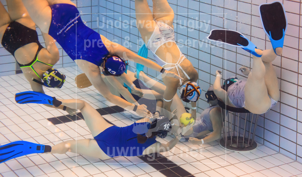 Deutsche Damen-Meisterschaft im Unterwasser-Rugby 2023 - Bild 57 | Unterwasseraufnahme des Spieles: ST Berlin (blau) vs. SG Karlsruhe/Malsch(weiß) - Realisiert mit Pictrs.com