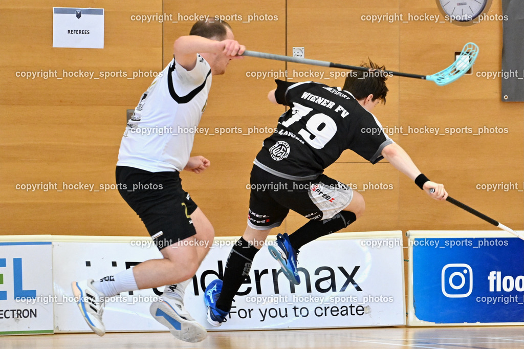 FBK Loka vs. Wiener Floorball Verein | #20 Luka Podobnik FBK Loka, #79 LANGER Christopher Wiener Floorballverein, FBK Loka vs. Wiener Floorball Verein, FBK Loka vs. Wiener Floorball Verein am 22.03.2025 in Villach (Ballspielhalle St. Martin), Austria, (Photo by Bernd Stefan)