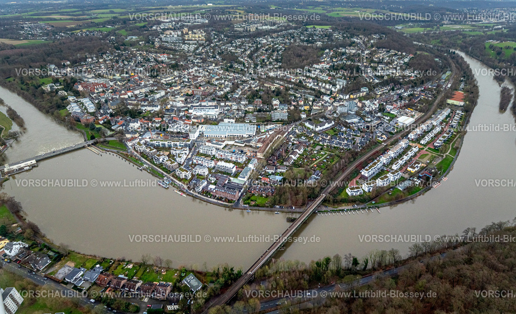Essen231202871Kettwig | Luftbild, Ruhrhochwasser, Weihnachtshochwasser 2023, starke Regenfälle,  Kettwig, Essen, Ruhrgebiet, Nordrhein-Westfalen, Deutschland