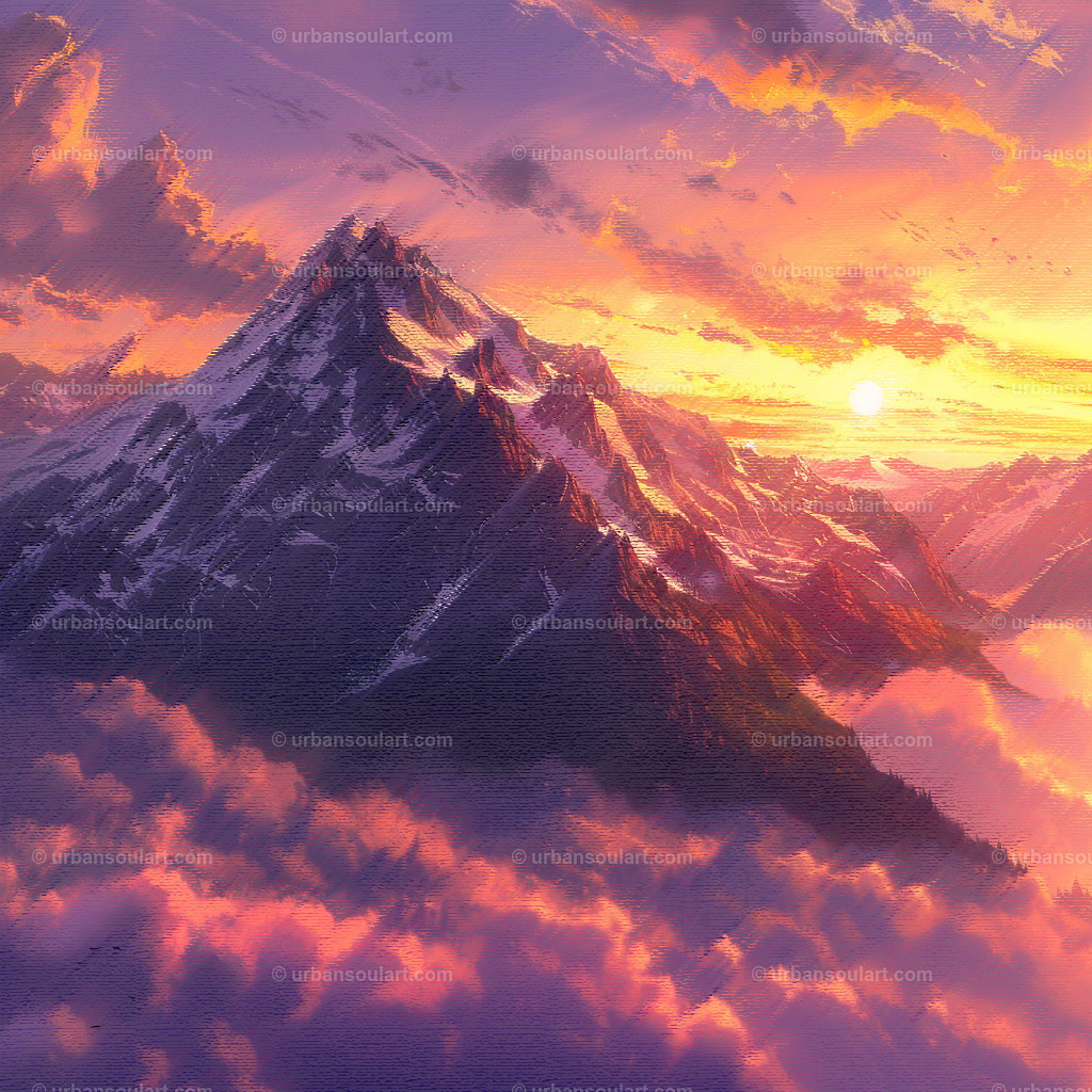 Alp Mountain Sunrise Above The Clouds | This magnificent scene of an alpine sunrise above the clouds offers a sense of peace and elevation. Perfect for bringing a calm, inspiring atmosphere to any room. - Realisiert mit Pictrs.com