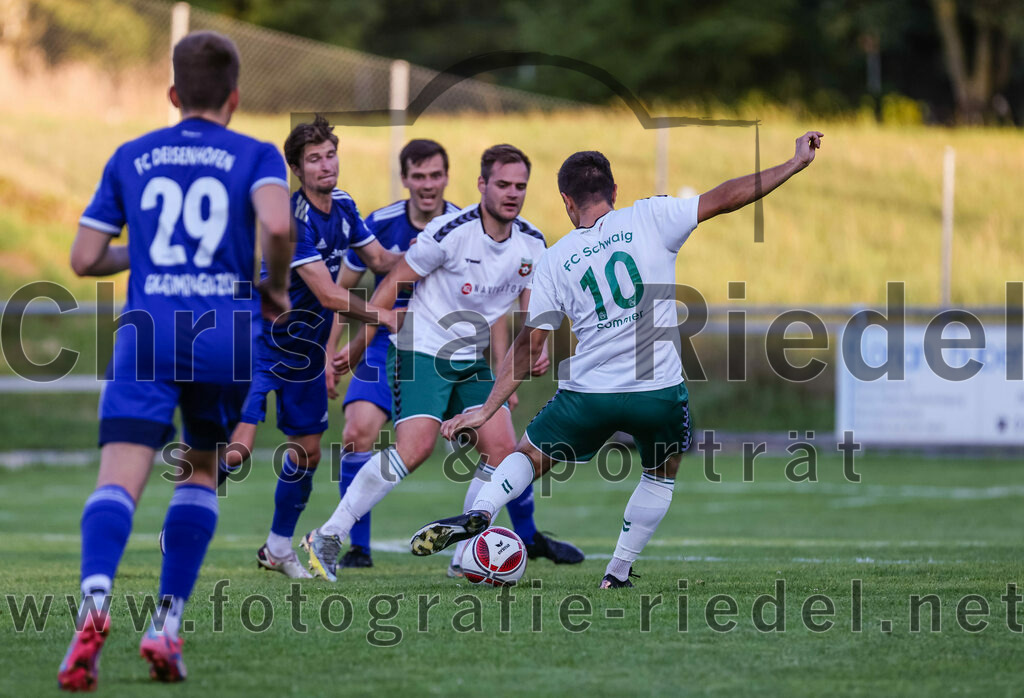 2023-08-01_076_FC_Schwaig_gegen_FC_Deisenhofen | Oberding, Deutschland, 01.08.2023:
Fußball, Toto-Pokal 2023 / 2024, 1. Spieltag, FC Schwaig gegen FC Deisenhofen, Endergebnis: 2:3

Schuss zum 1:0 durch Vincent Sommer (FC Schwaig, #10)
Vincent Sommer (FC Schwaig, #10)

Foto: Christian Riedel / fotografie-riedel.net