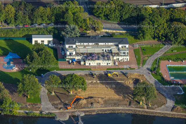 Hagen230903614 | Luftbild, Strandhaus am Hengsteysee Südufer, Baustelle mit Umgestaltung des Außengeländes, Boele, Hagen, Ruhrgebiet, Nordrhein-Westfalen, Deutschland