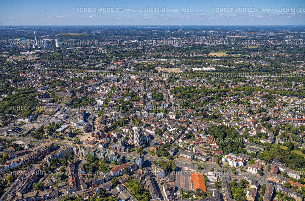 Herne240803629 | Luftbild, City Stadtansicht, Europaplatz und archäologisches Museum,  evang. Kreuzkirche und Hochhaus Wohnturm an der Kreuzkirche, Herne-Mitte, Herne, Ruhrgebiet, Nordrhein-Westfalen, Deutschland
