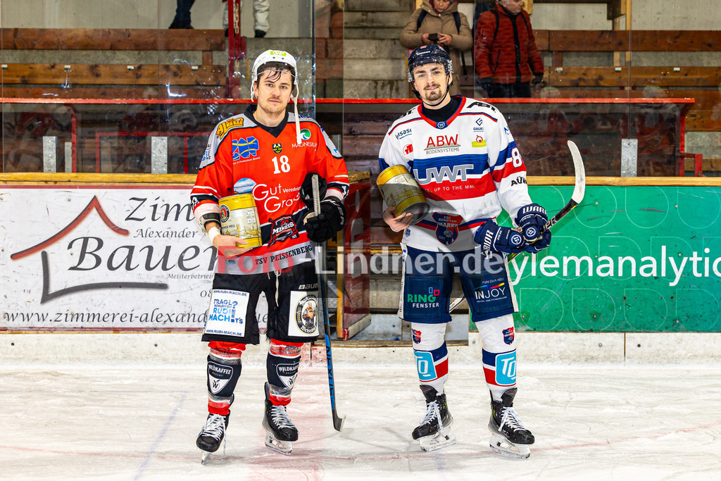 TSV Peißenberg Miners vs ESC Kempten SHARKS | Eishockey Bayernliga 2023/2024, TSV Peißenberg Miners vs ESC Kempten SHARKS, 20240121,
Spieler des Abends Valentin HÖRNDL (Miners 18) und Jakub BITOMSKY (SHARKS 88),
2024-01-21 in Peißenberg (Eisstadion)
18 Valentin HÖRNDL (Miners 18), 88 Jakub BITOMSKY (SHARKS 88)
Copyright: WolfgangxLindner foto-lindner.de