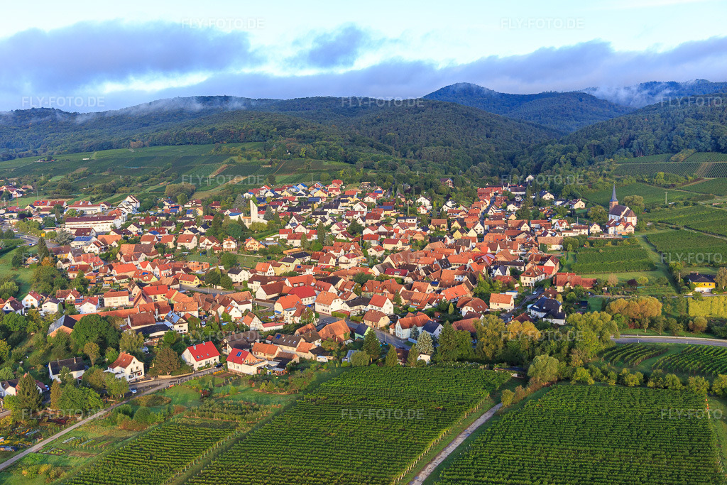 Luftbild: Dorfansicht aus Nordosten im Ortsteil Rechtenbach in Schweigen-Rechtenbach im Bundesland Rheinland-Pfalz in Deutschland. Foto: IMG_103274.jpg vom 10.09.2017 durch Werner Riehm/FLY-FOTO.de