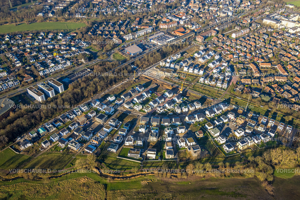 Duisburg241201926 | Luftbild, Angerbogen, Wohngebiet Alter Angerbach, Neubaugebiet, Huckingen, Duisburg, Ruhrgebiet, Nordrhein-Westfalen, Deutschland
