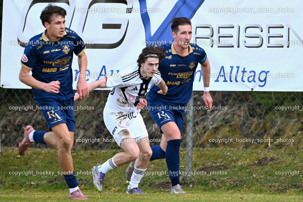 ATUS Velden vs. SPG LASK Amateure OÖ | #24 Alexander Kurz ATUS Velden, 8 Fabian Kopeinig ATUS Velden, #30 Armin Haider LASK Amateure, ATUS Velden vs. SPG LASK Amateure OÖ, ATUS Velden vs. SPG LASK Amateure OÖ am 07.03.2026 in Velden (Wald Arena Velden), Austria, (Photo by Bernd Stefan)