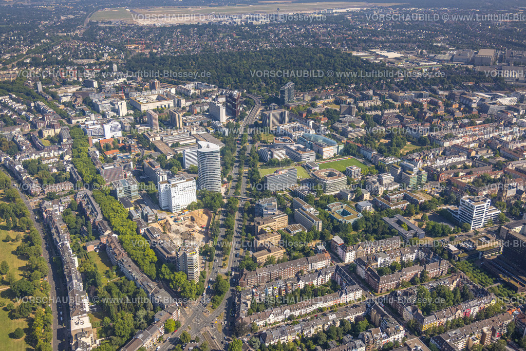 Duesseldorf220700677 | Luftbild, Baustelle Abriss und Neubau am Geschäftszentrum Karl-Arnold-Platz, Sky Office Hochhaus, Golzheim, Düsseldorf, Rheinland, Nordrhein-Westfalen, Deutschland