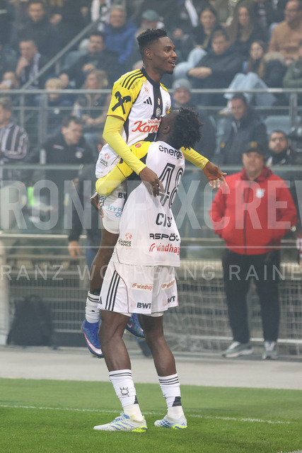 SK Puntigamer Sturm Graz vs LASK – Championship Group    | Graz, Austria, 22.Apr.26 - SOCCER - ADMIRAL Bundesliga, SK Puntigamer Sturm Graz vs LASK. The image shows rejoicing from Moses Usor (LASK) and Modou Keba Cisse (LASK).      