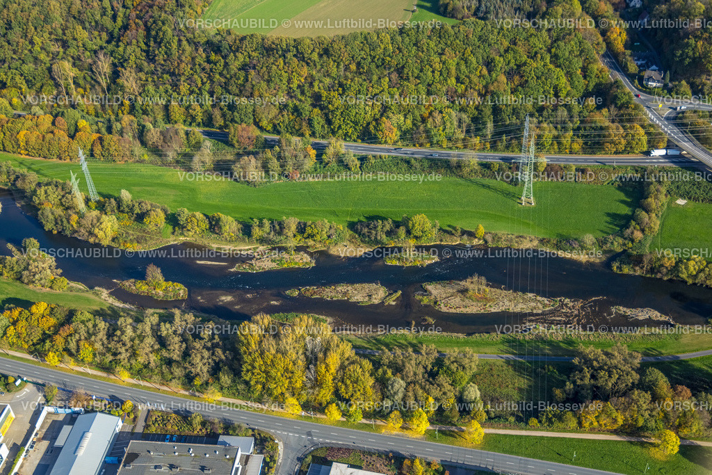 Hagen221016257 | Luftbild, Fluss Lenne Renaturierung, Lenne-Auen, Herbstfarben, Lennetal, Hagen, Ruhrgebiet, Nordrhein-Westfalen, Deutschland