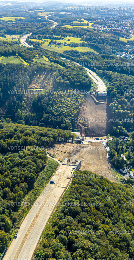 Luedenscheid230908037Rahmedebruecke | Luftbild, Abgerissene und gesprengte Talbrücke Rahmede der Autobahn A45, Baustelle für Neubau, Gevelndorf, Lüdenscheid, Sauerland, Nordrhein-Westfalen, Deutschland