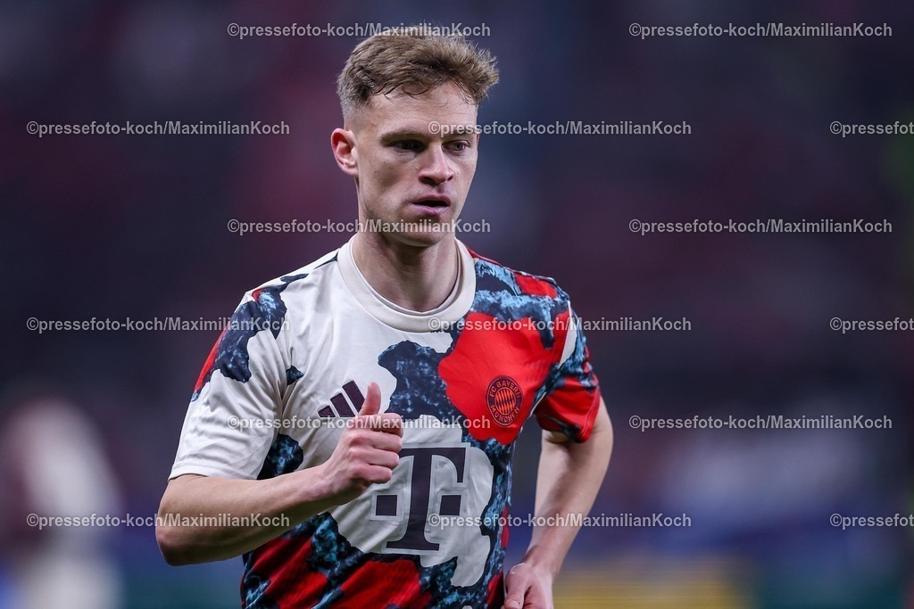 UCL11032502185 | 11.03.2025, Fußball, UEFA Champions League, Bayer 04 Leverkusen - FC Bayern München, Achtelfinale Rückspiel, BayArena, Saison 2024 2025: Joshua Kimmich (FC Bayern #6)DFB regulations prohibit any use of photographs as image sequences and or quasi-video.