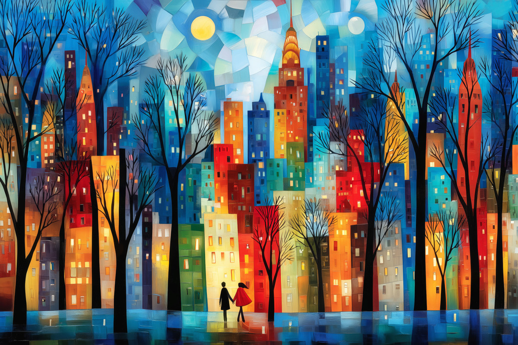 2507022 - Verträumte Manhattan Skyline | Bestelle dieses fantasievolle New York Motiv als hochwertiges Wandbild oder Poster z.B. auf Leinwand hier bei uns im Onlineshop mit kostenloser Lieferung innerhalb Deutschlands.