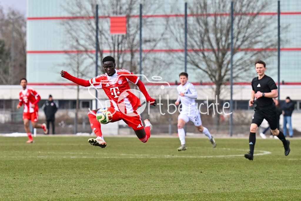 FC Bayern Amateure - FC Viktoria Pilsen U23 | MUNICH, GERMANY - 03. FEBRUARY: am Ball Bajung DARBOE (FC Bayern München II 9) während dem Testspiel zwischen den Amateuren des FC Bayern und dem FC Viktoria Pilsen B am FC Bayern Campus