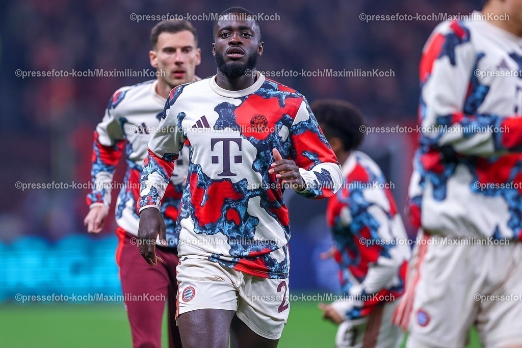 UCL11032502154 | 11.03.2025, Fußball, UEFA Champions League, Bayer 04 Leverkusen - FC Bayern München, Achtelfinale Rückspiel, BayArena, Saison 2024 2025: Dayot Upamecano (FC Bayern #2)DFB regulations prohibit any use of photographs as image sequences and or quasi-video.