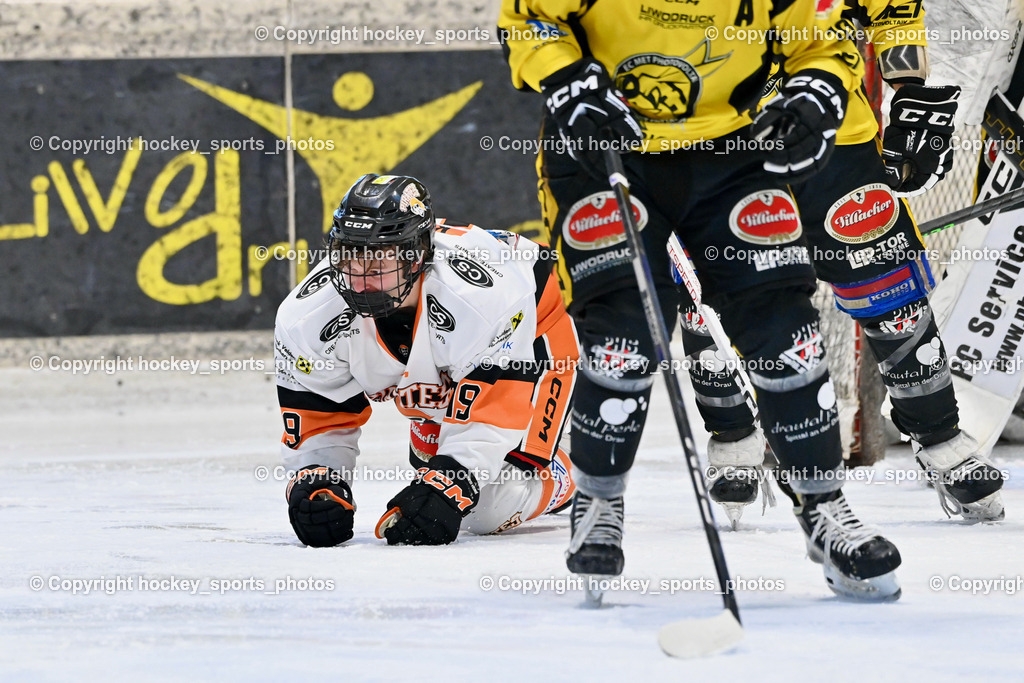 EC Hornets Spittal vs. USC Piraten Velden 18.2.2024 | #19 Kleiß Leon Philipp USC Velden, EC Hornets Spittal vs. USC Piraten Velden 18.2.2024, EC Hornets Spittal vs. USC Piraten Velden 18.2.2024 am 18.02.2024 in Spittal an der Drau (Eissportzentrum Spittal), Austria, (Photo by Bernd Stefan)