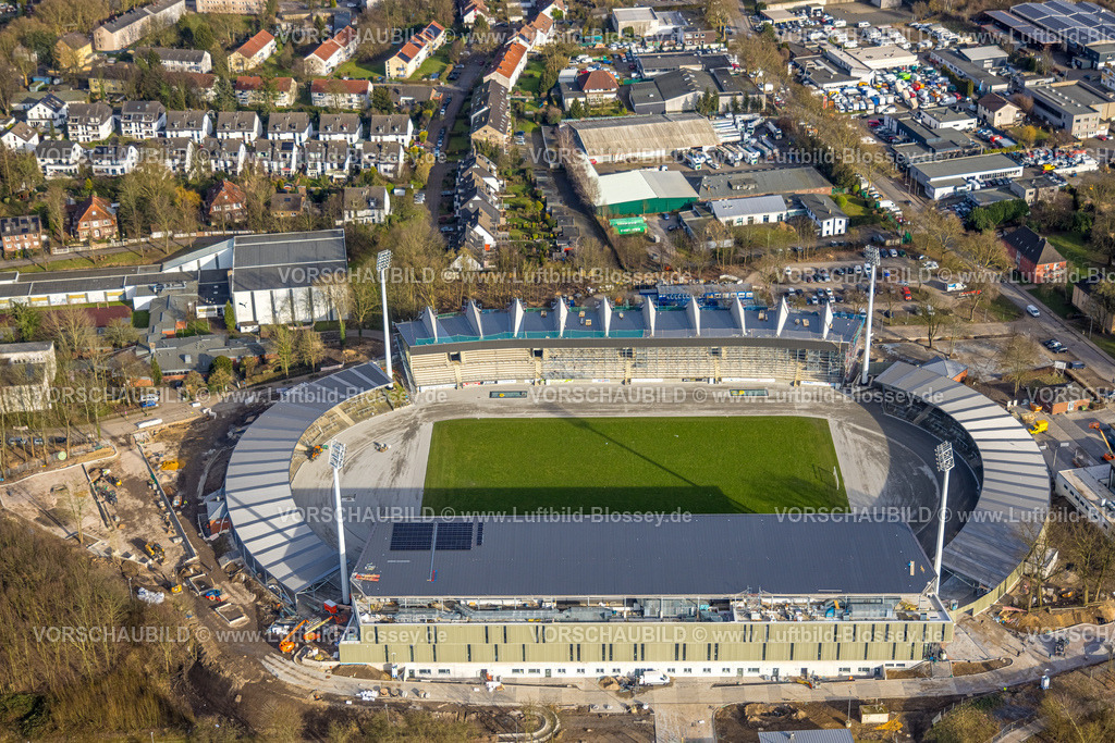 Bochum250203034WattenscheidLoheideStadion | Luftbild, Lohrheidestadion Wattenscheid, Fußballstadion mit Leichtathletikanlage der SG Wattenscheid 09, Baustelle und Umbau zur Erweiterung und Modernisierung, Leithe, Bochum, Ruhrgebiet, Nordrhein-Westfalen, Deutschland