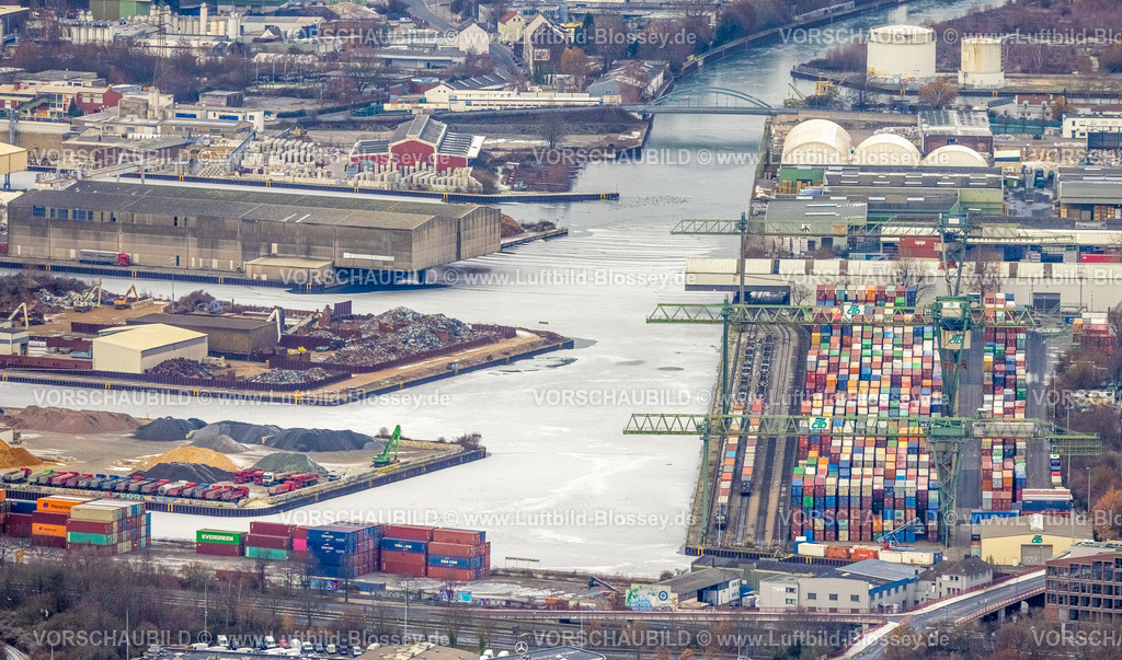 Dortmund221201952 | Luftbild, Zugefrorener Hafen Dortmund, Containerterminal, Hafen, Dortmund, Ruhrgebiet, Nordrhein-Westfalen, Deutschland