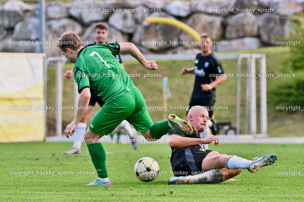 SC Landskron vs. Thal Assling  | #14 David Walder Thal Assling, #7 Markus Ulbing SC Landskron, SC Landskron vs. Thal Assling , SC Landskron vs. Thal Assling  am 09.08.2024 in Villach (Sportanlage Landskron), Austria, (Photo by Bernd Stefan)