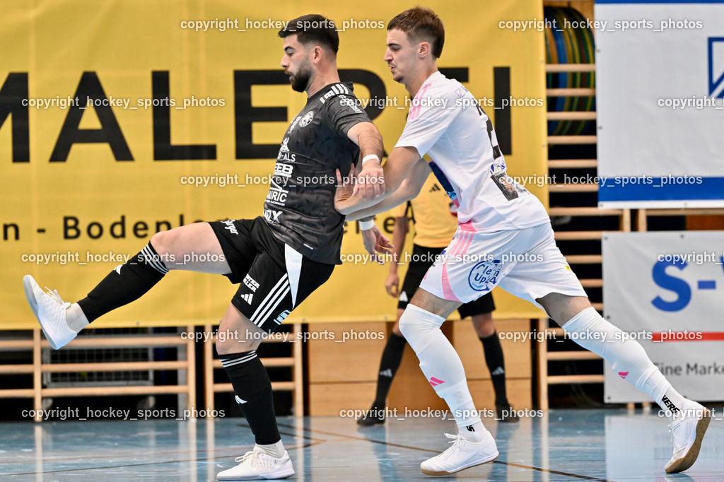 Carinthia Flamengo Futsal Club vs. FC Ljuti Krajisnici | #9 Mak Karabegovic FC Ljuti Krajisnici, #2 Faris Buljubasic Carinthia Flamengo, Carinthia Flamengo Futsal Club vs. FC Ljuti Krajisnici, Carinthia Flamengo Fusal Club vs. FC Ljuti Krajisnici am 12.10.2025 in Klagenfurt (Ballspielhalle Viktring), Austria, (Photo by Bernd Stefan)
