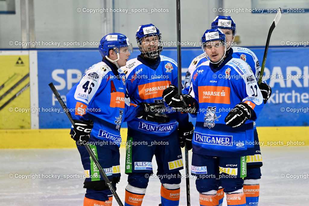 ESC SPARKASSE STEINDORF vs. EHC Althofen | Jubel ESC Steindorf, #46 Maurer Julian ESC Steindorf, #69 Kreuzer Philipp ESC Steindorf, #11 Kalan Luka ESC Steindorf, #64 Stichauner Fabian ESC Steindorf, ESC SPARKASSE STEINDORF vs. EHC Althofen, ESC SPARKASSE STEINDORF vs. EHC Althofen am 06.03.2026 in Steindorf (Ossiachersee Halle), Austria, (Photo by Bernd Stefan)