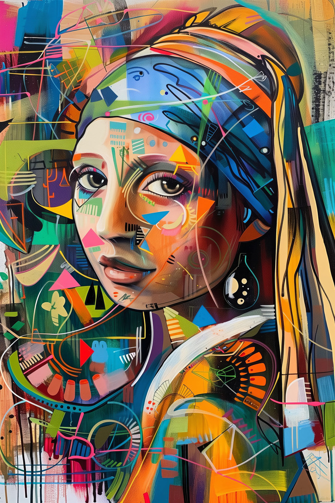 2407065 - Mädchen mit Perlohrring Pop Art | Pop Art Interpretation des bekannten Gemäldes von Jan Vermeer.Bestellen Sie dieses Motiv als hochwertigen Kunstdruck z.B. auf Leinwand oder hinter Acrylglas. Für Preise, Größen- und Materialauswahl klicken Sie bitte auf "Bestellen.